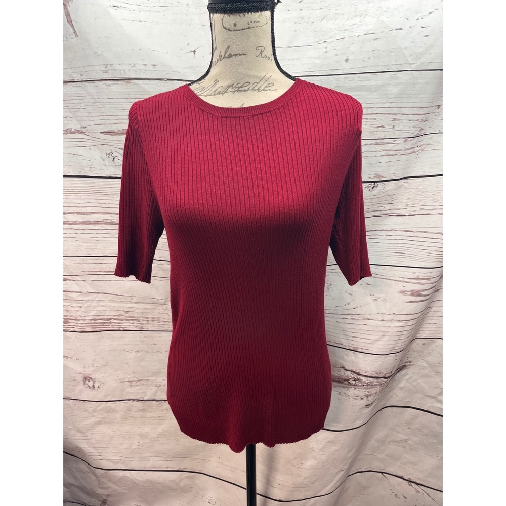 Express Womens XL Burgundy Red Ribbed Knit Elbow Sleeve Crew Neck Sweater Top